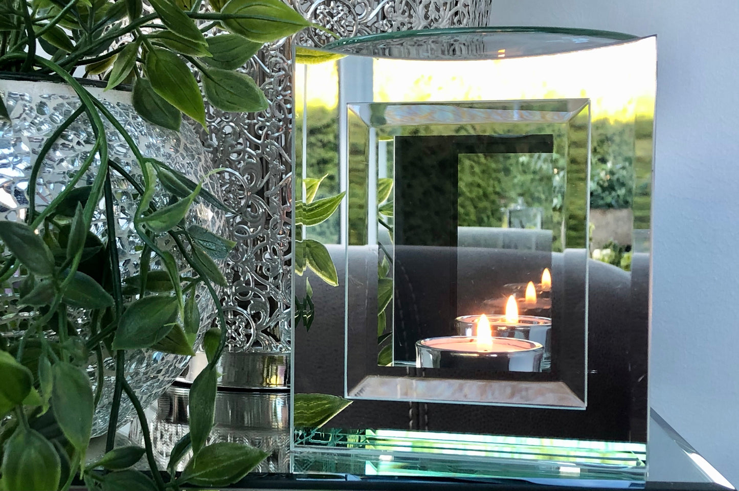 Double Layer Square Mirrored Glass Wax Melt / Oil Burner