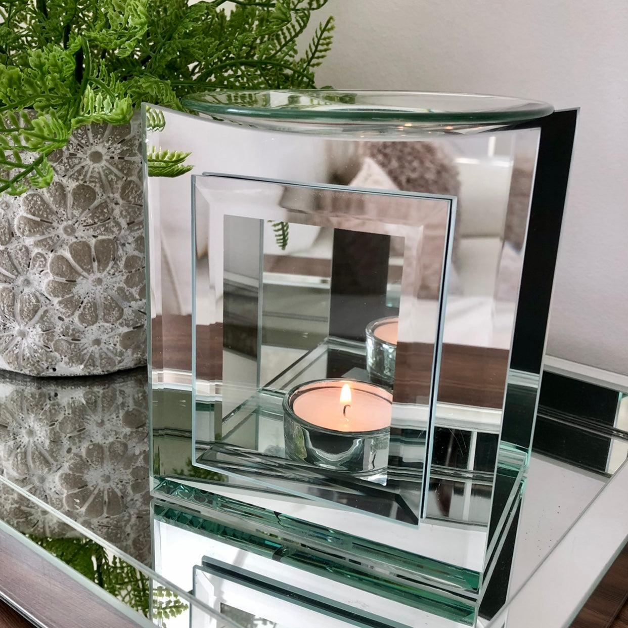 Double Layer Square Mirrored Glass Wax Melt / Oil Burner