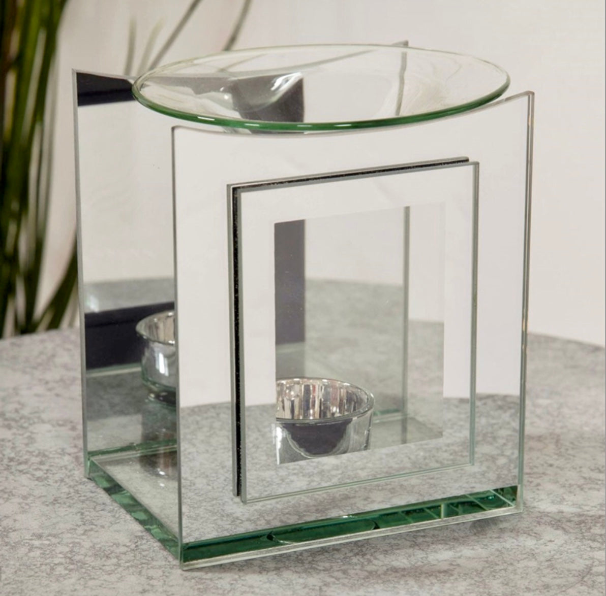 Double Layer Square Mirrored Glass Wax Melt / Oil Burner